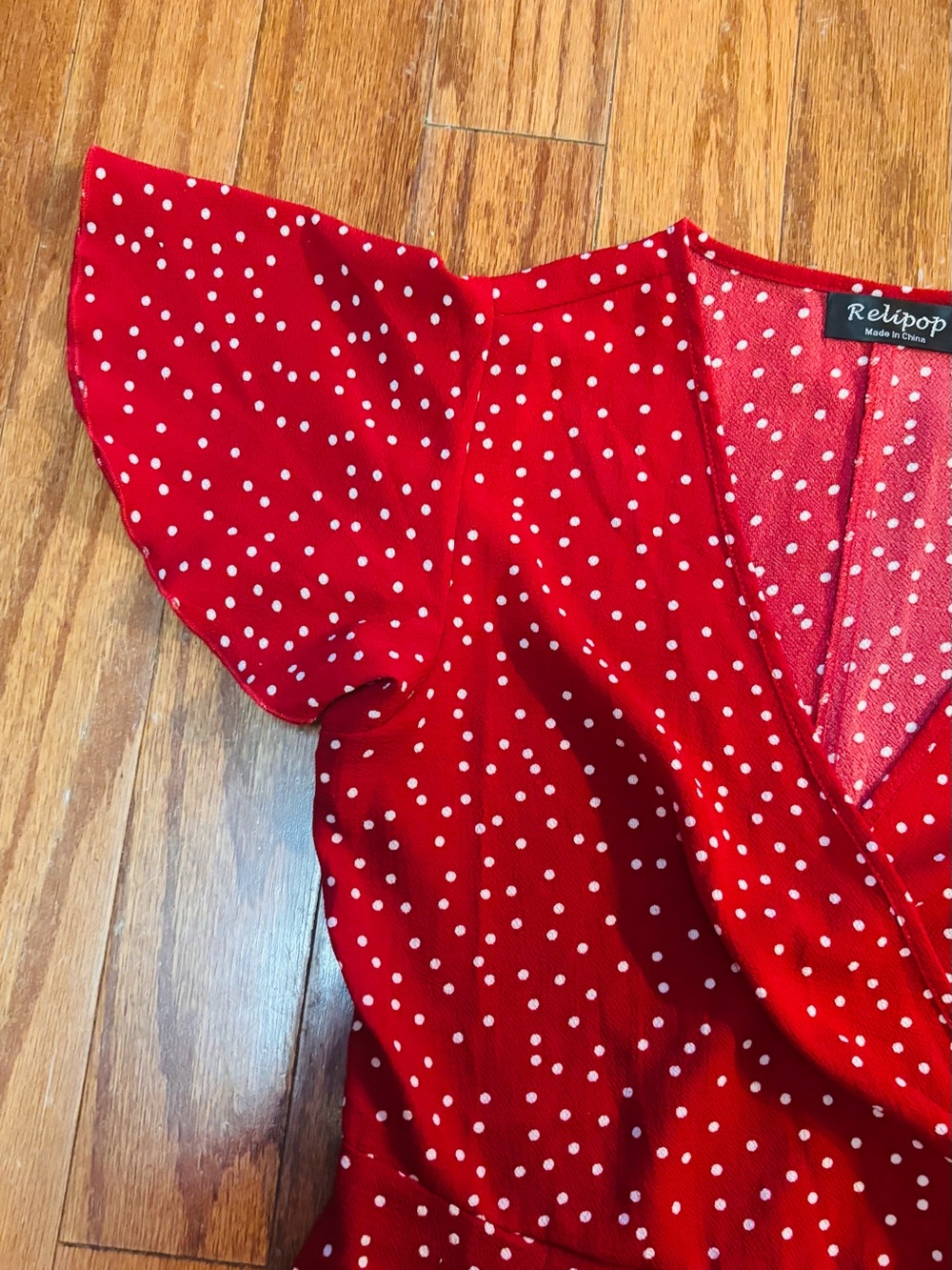 Relipop Red Polka Dot Wrap Mini Dress with Ruffle Hem NWOT Size Small - Picture 6 of 10
